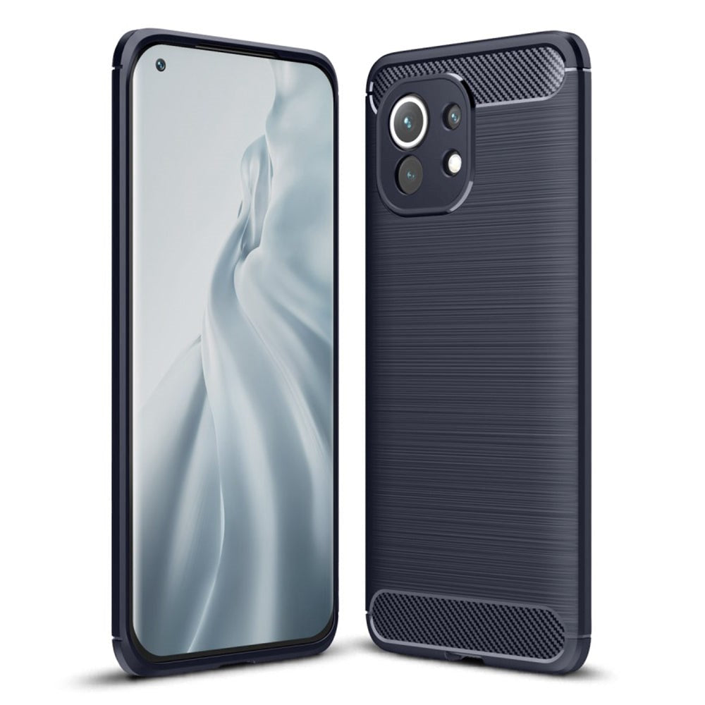 Xiaomi   11 Brushed Carbon Fiber Bagside Cover Mørkeblå