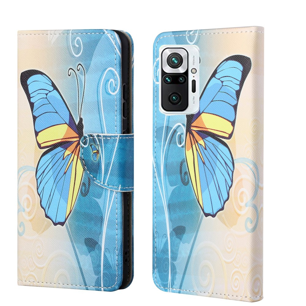 Xiaomi Redmi Note 10 Pro   Note 10 Pro Max Læder Cover   Pung Mønstret Design Blå Sommerfugl