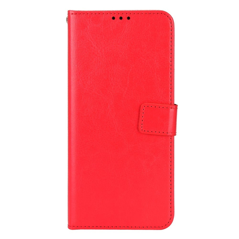 Xiaomi Poco F4   Blankt Læder Flip Cover    Pung   Strop Rød