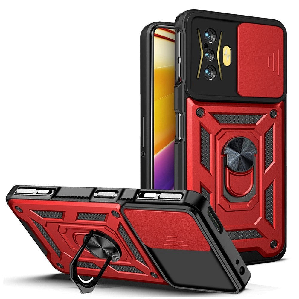 Xiaomi Poco F4   Håndværker Bagside Cover    Magnetisk Kickstand   Cam Slider Rød