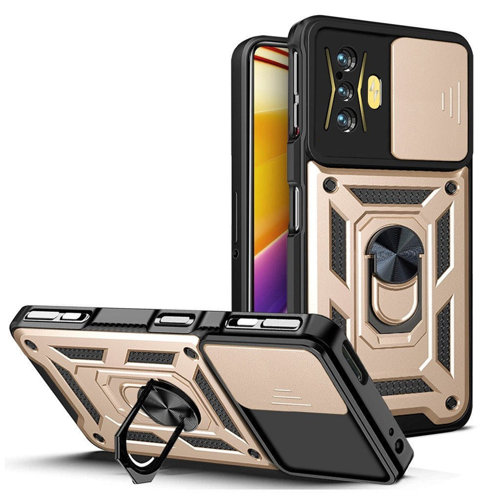 Xiaomi Poco F4   Håndværker Bagside Cover    Magnetisk Kickstand   Cam Slider Guld