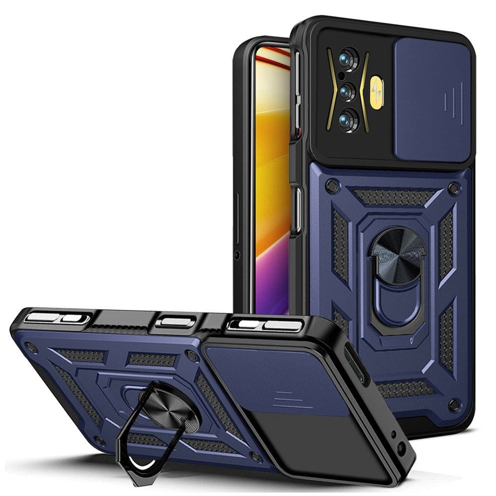Xiaomi Poco F4   Håndværker Bagside Cover    Magnetisk Kickstand   Cam Slider Mørkeblå