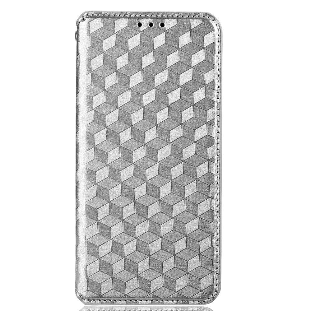Alcatel 1s  2021    3l  2021    Læder Flip Cover    Pung Rhombus Sølv