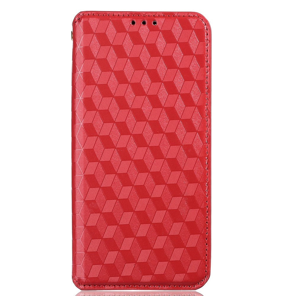 Alcatel 1s  2021    3l  2021    Læder Flip Cover    Pung Rhombus Rød