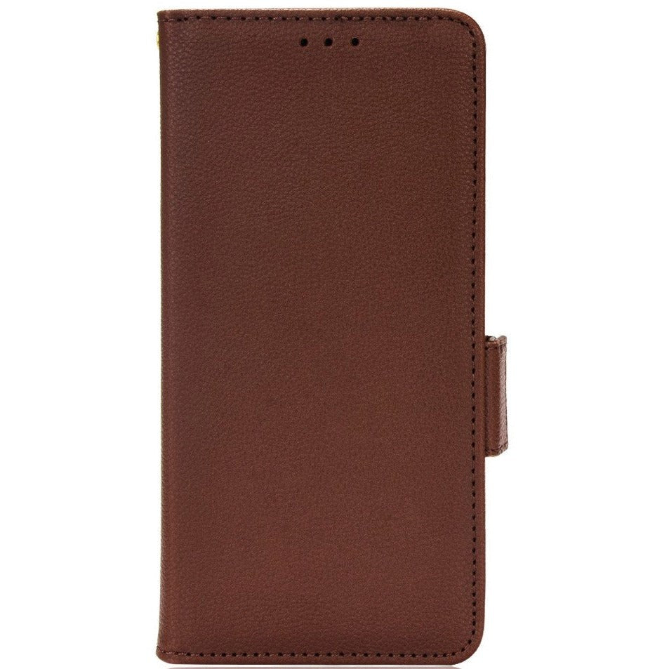 Alcatel 1s  2021    3l  2021    Litchi Læder Flip Cover    Pung Brun