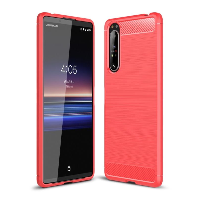Sony Xperia     Gummi Cover   Børstet Design Rød