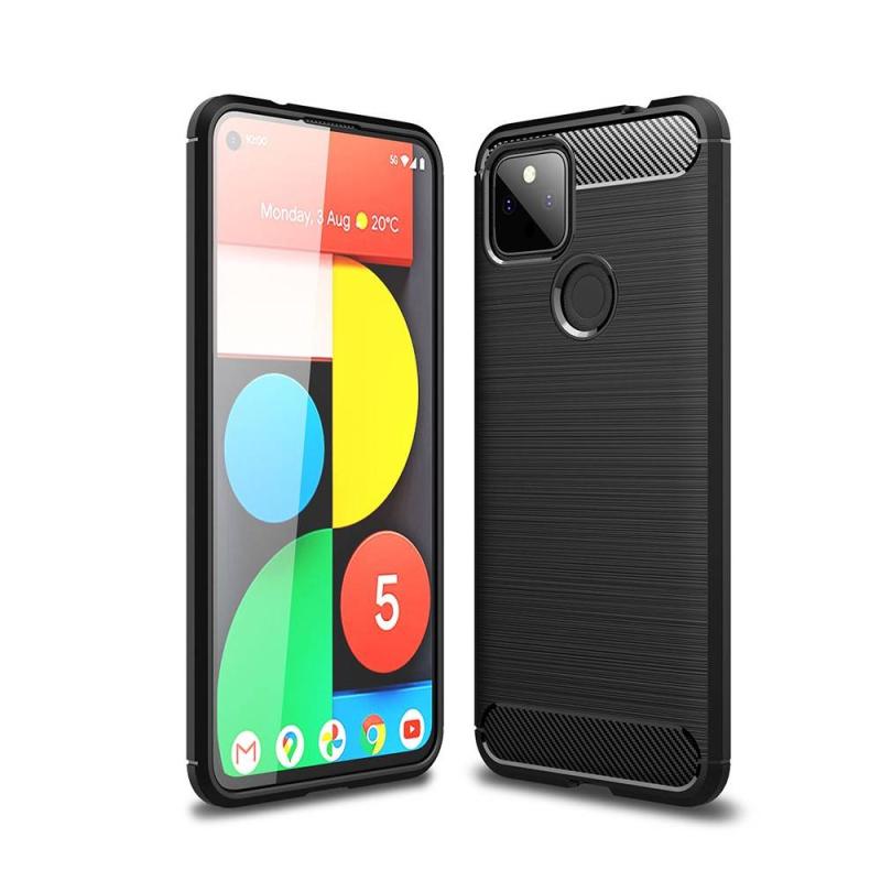Google Pixel 5a 5g Gummi Cover Børstet Design Sort