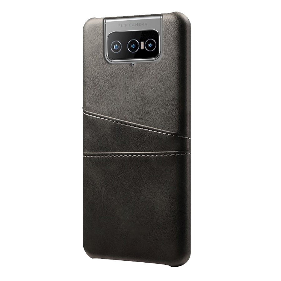 Asus Zenfone   Flip Plastik Cover    Læderbetræk   Kortholder Sort