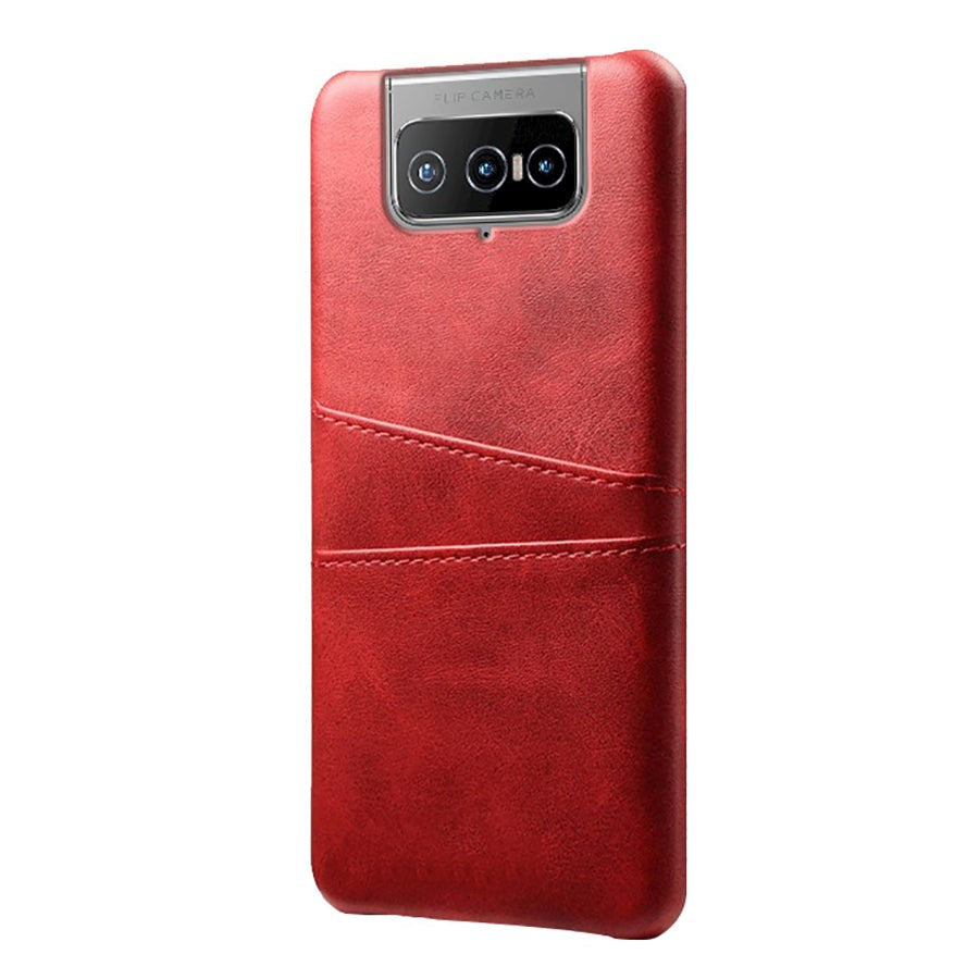 Asus Zenfone   Flip Plastik Cover    Læderbetræk   Kortholder Rød