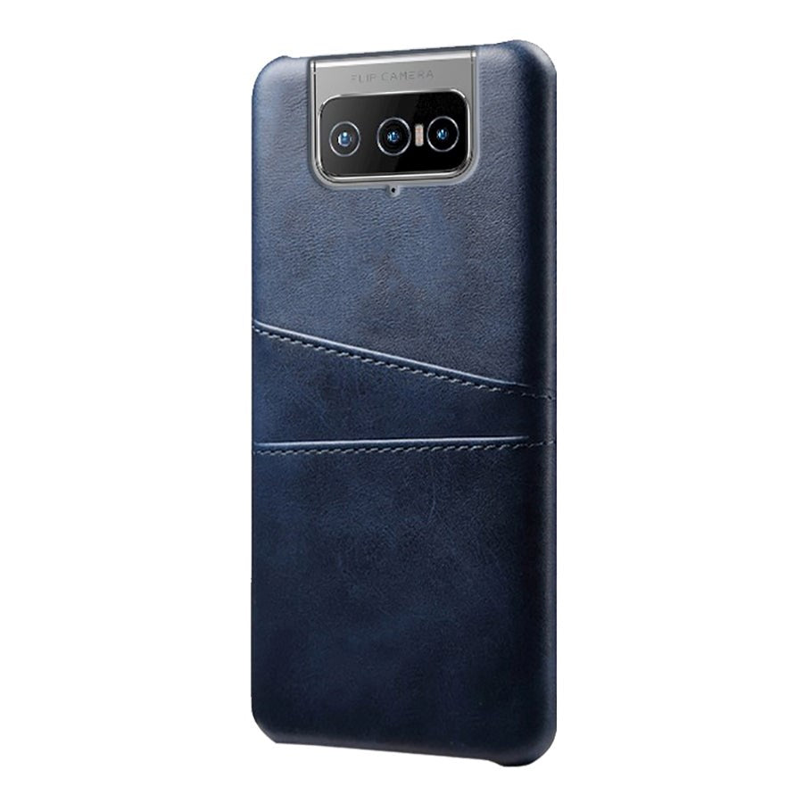 Asus Zenfone   Flip Plastik Cover    Læderbetræk   Kortholder Blå
