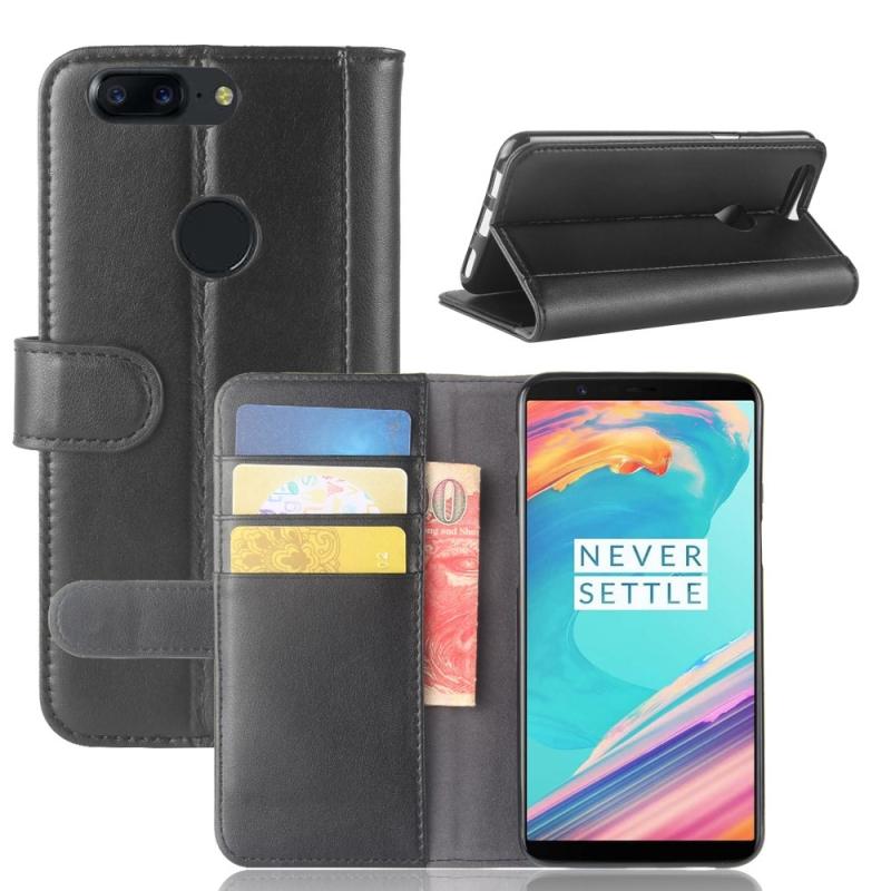 Oneplus 5t ægte Læder Cover   Pung Sort