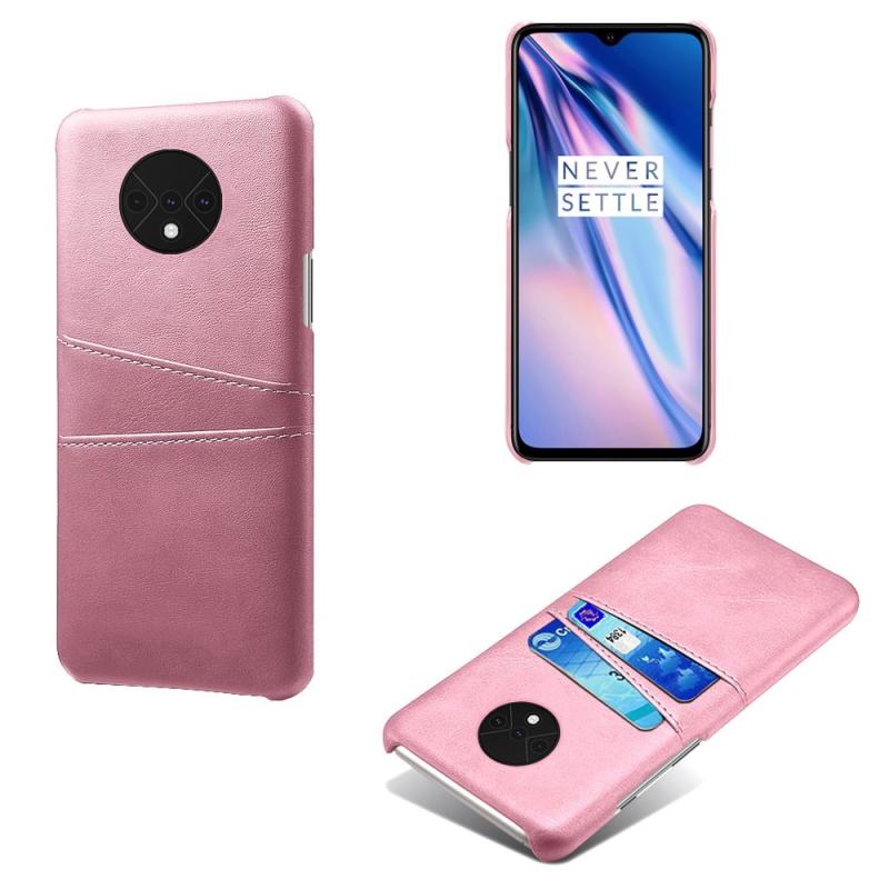 Oneplus 7t Læder Hard Cover Med Kortholdere Rosa Guld