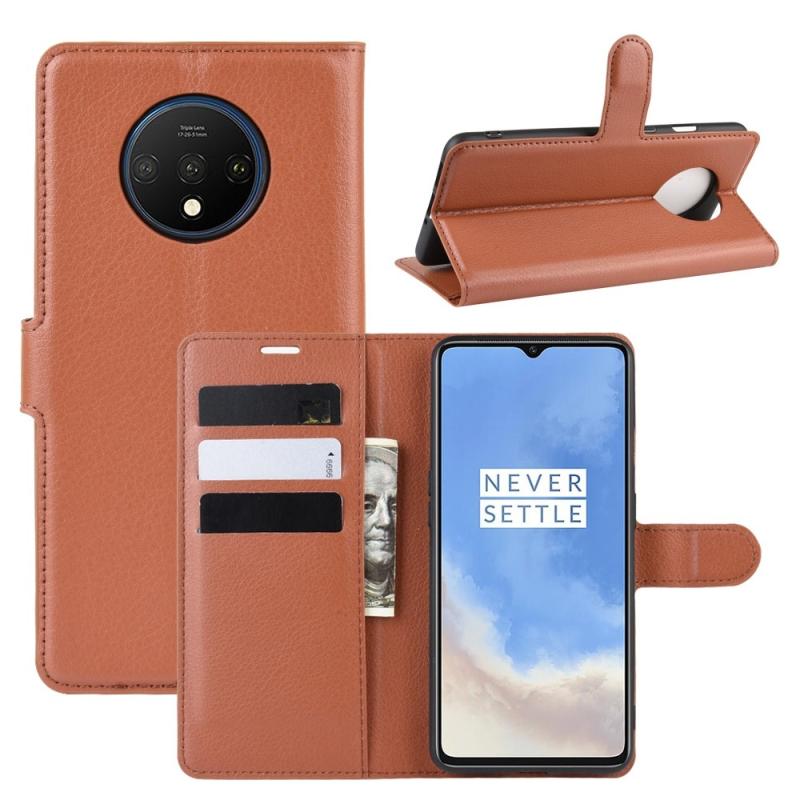 Oneplus 7t Læder Cover   Pung Brun