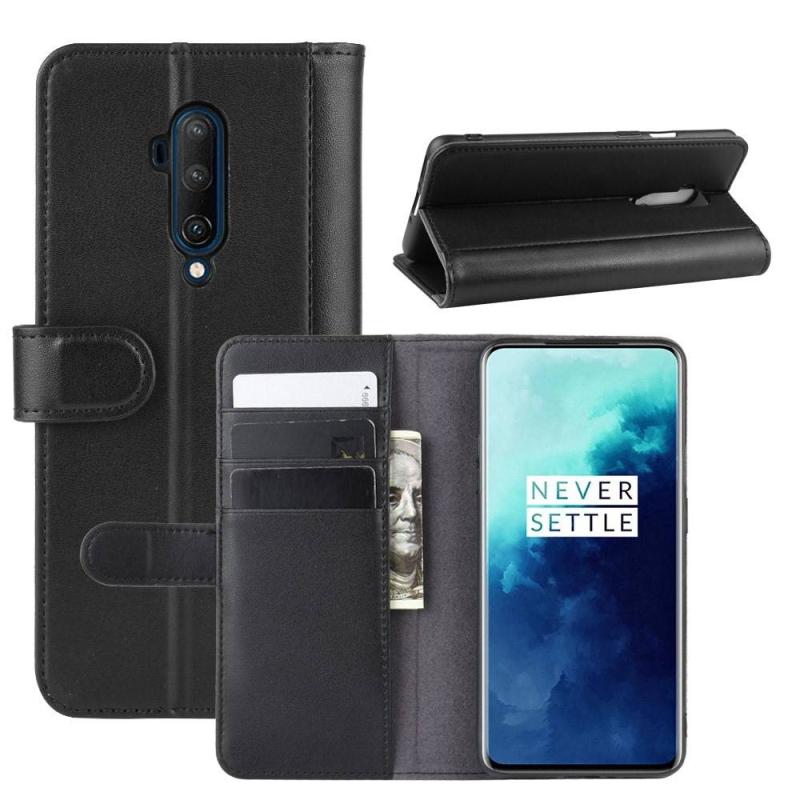 Oneplus 7t Pro ægte Læder Cover   Pung Sort