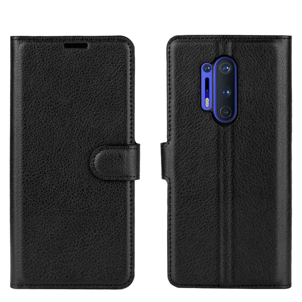 Oneplus   Pro Litchi Læder Flip Cover    Pung Sort