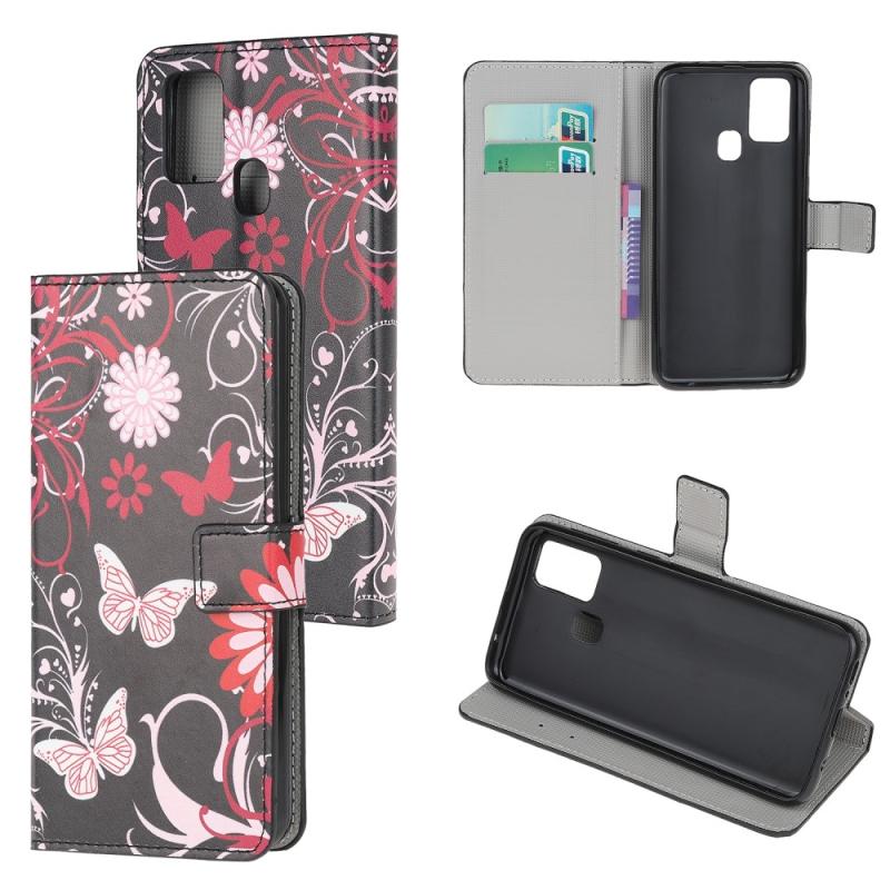 Oneplus Nord N10 5g Læder Cover   Pung Med Printet Design Sommerfugl   Blomst