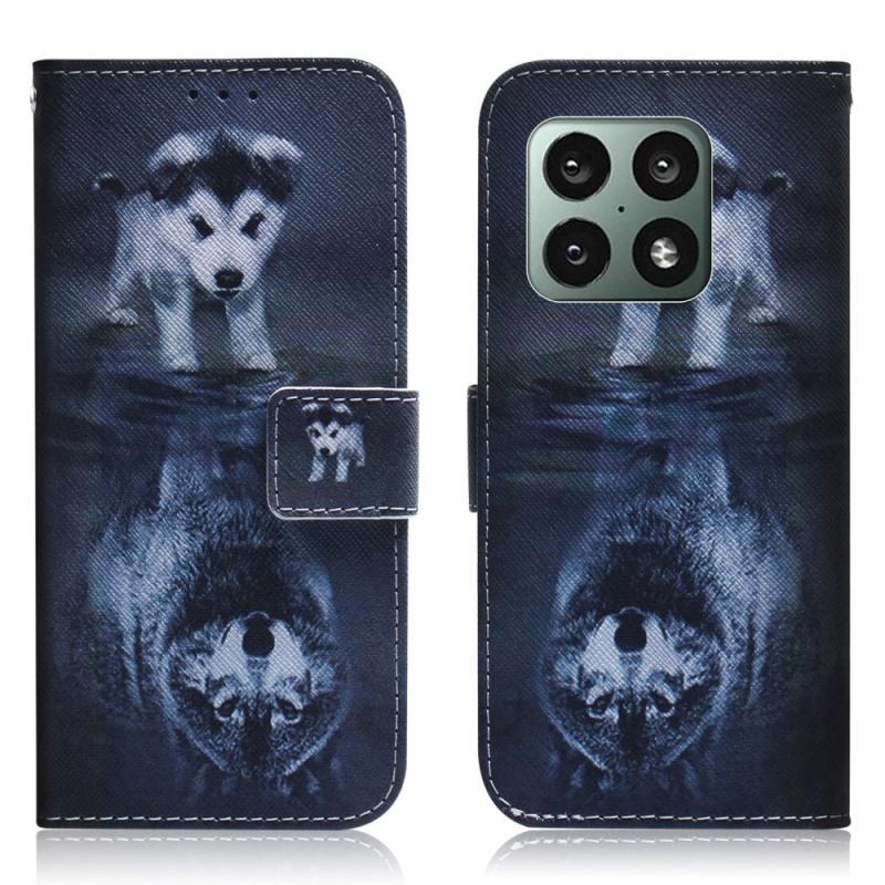 Oneplus 10 Pro 5g Læder Cover   Pung Printet Design Hund   Ulv