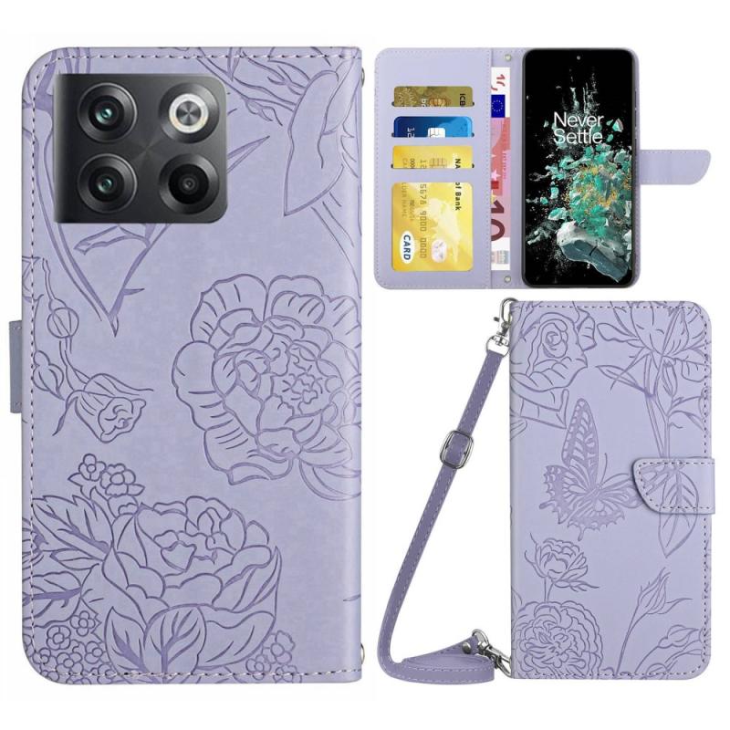 Oneplus 10t 5g Læder Cover   Pung Med Aftagelig Strop Printet Design Lys Lilla
