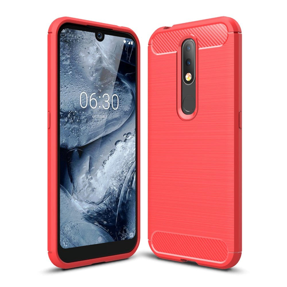 Nokia     Plastik Bagcover Carbon Tekstur  Rød