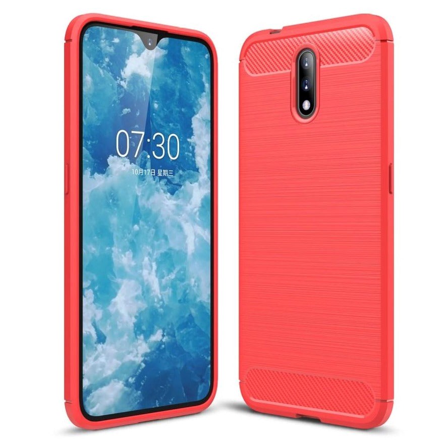 Nokia     Brushed Carbon Fibre Plastik Cover Rød