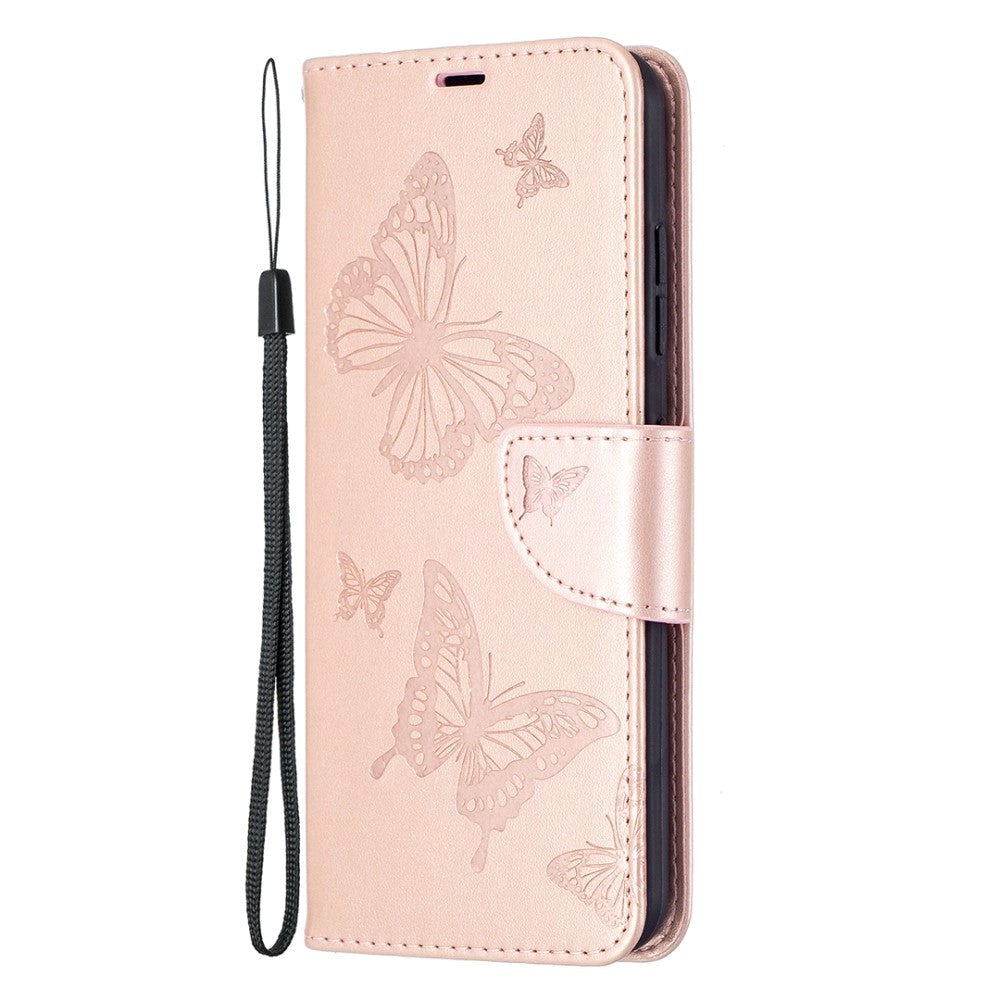 Nokia     Imiteret Læder Flip Cover    Pung   Strop Sommerfugl Rose Gold