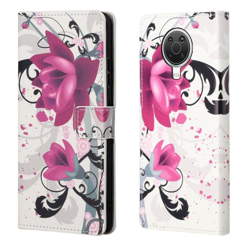 Nokia G10 G20 Læder Cover Pung Printet Design Blomster