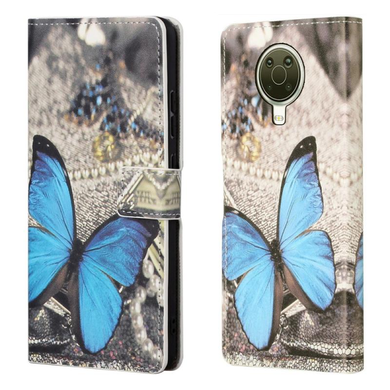 Nokia G10 G20 Læder Cover Pung Printet Design Blå Sommerfugl