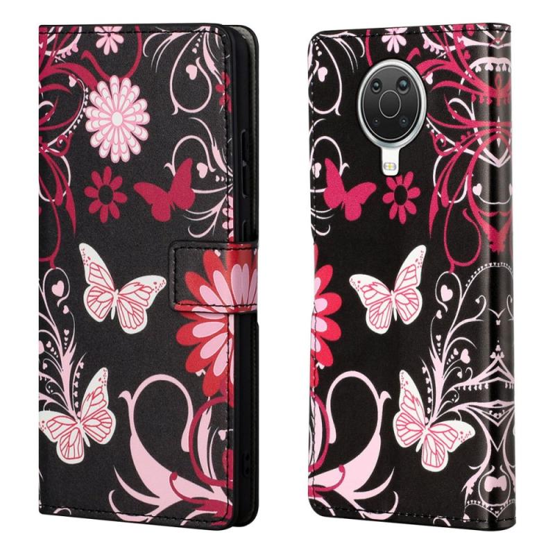 Nokia G10 G20 Læder Cover Pung Printet Design Sommerfugl