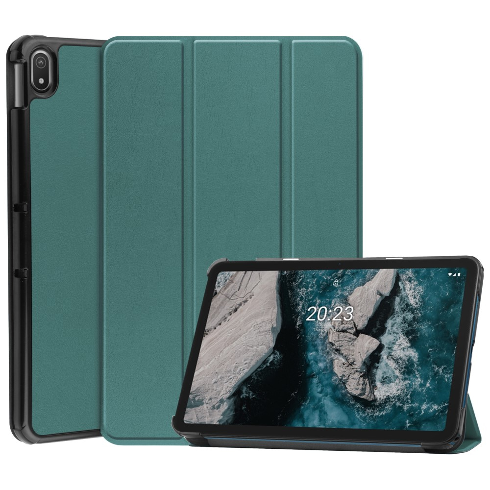Nokia T20 Læder Tri-fold Cover Sort Grøn