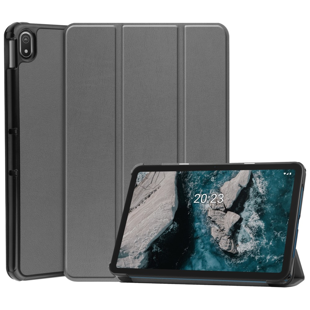 Nokia T20 Læder Tri-fold Cover Grå