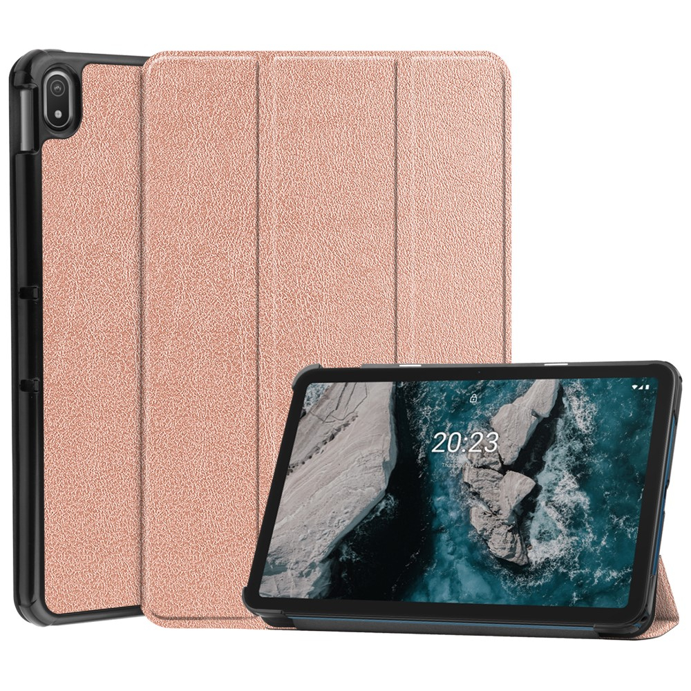 Nokia T20 Læder Tri-fold Cover Rosa Guld
