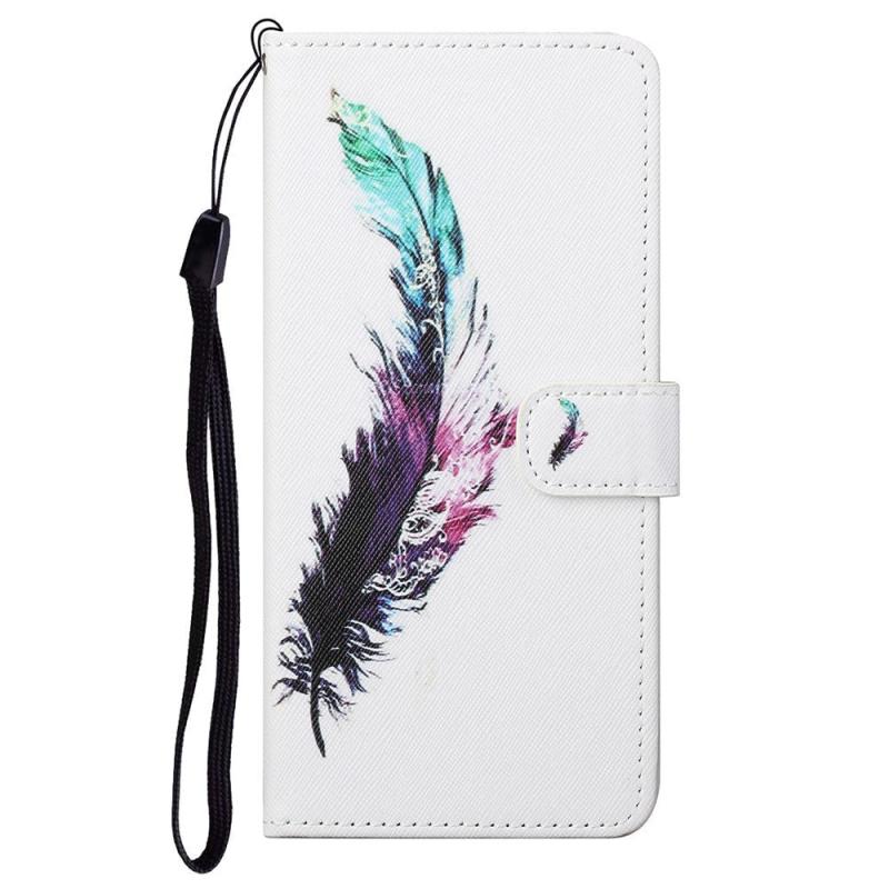 Nokia G21   G11 Læder Flip Cover    Pung   Print Farverig Fjer