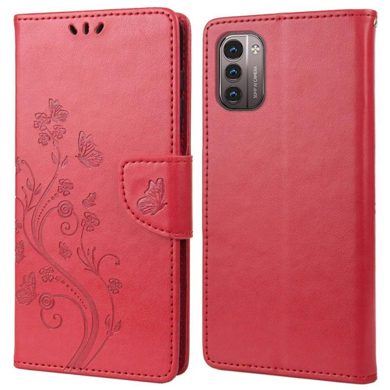 Nokia G11 G21 Læder Cover   Pung Printet Design Rød