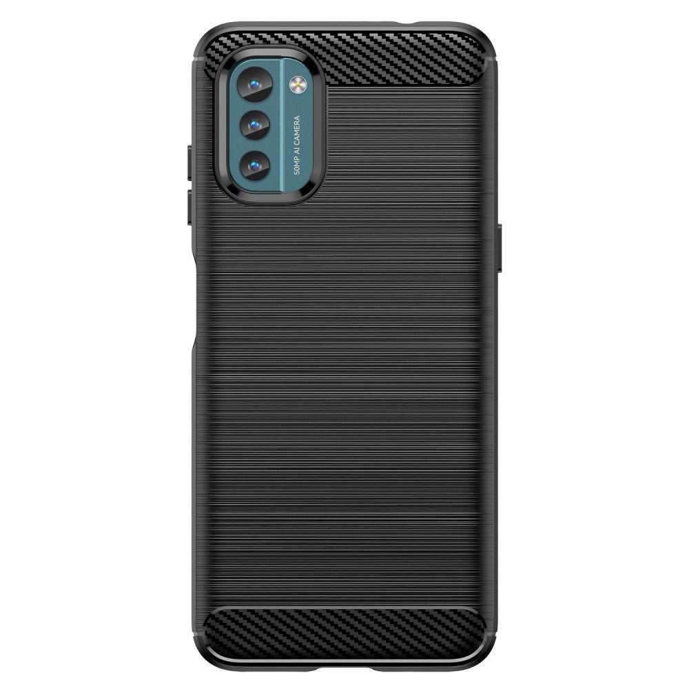 Nokia G21   G11 Brushed Carbon Fiber Fleksibelt Plastik Bagside Cover Sort