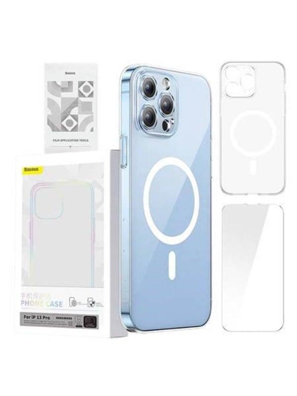 Baseus Magnetic Crystal Clear For Iphone 13 Pro  Transparent  With All-tempered-glass Screen Protector And Cleaning Kit