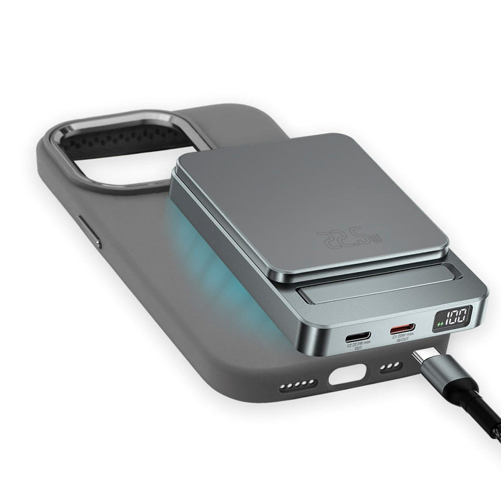4smarts Onestyle Iphone 15 Pro Silikone Cover Magsafe Kompatibel    Magsafe Kompatibel Powerbank 22 5w 5000mah   Usb-  Til Usb-  Kabel Grå