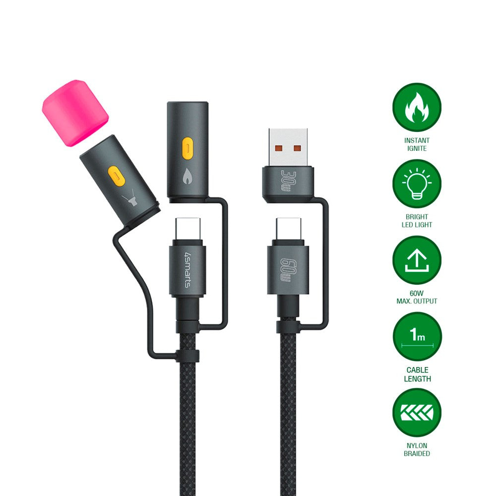 - -  Usb-  Outdoor Kabelsæt 4smarts 60w   1m Sort