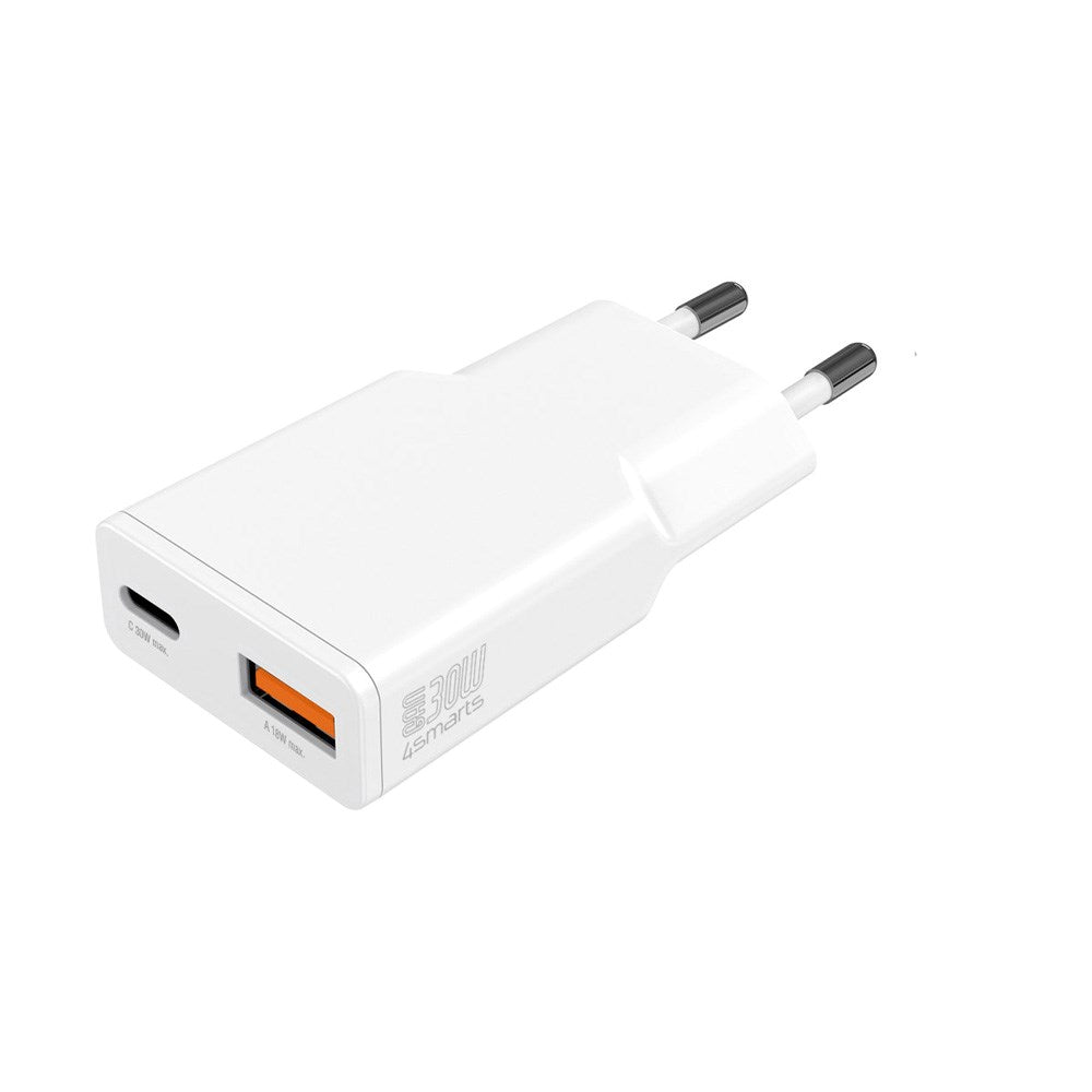 - -  Vægoplader 4smarts 18w Usb-    30w Usb-  Hvid