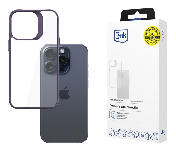 3mk Satin Armor Case  Cover  Apple  Iphone 15 Pro  15           Lilla  Transparent