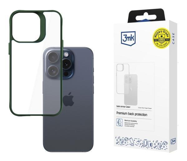 3mk Satin Armor Case  Cover  Apple  Iphone 15 Pro  15           Grøn  Transparent