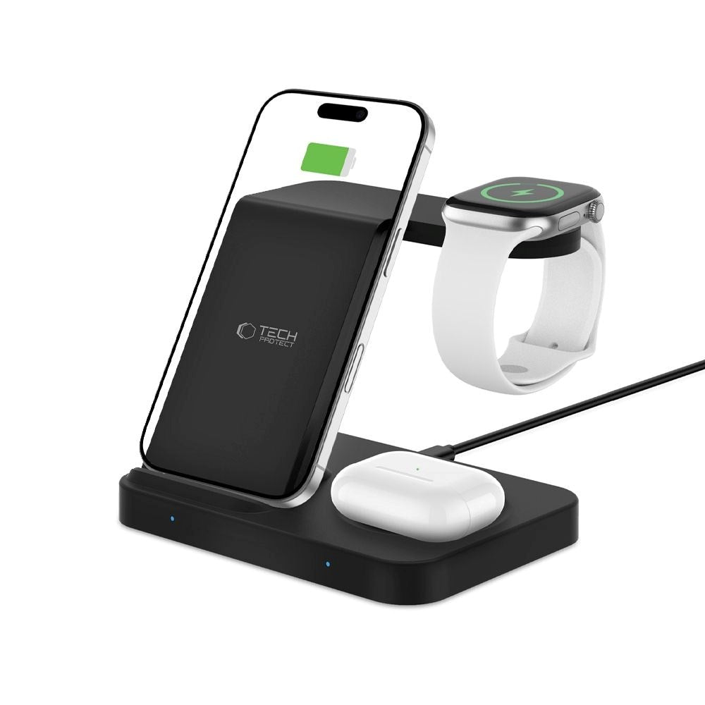 15w  - -  Trådløs Oplader Tech-protect Apple   Android Sort