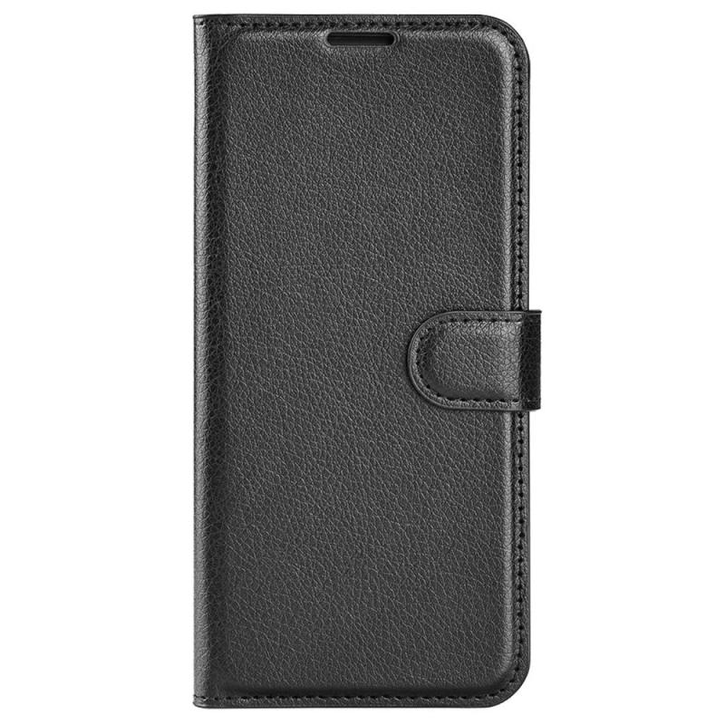 Motorola Moto G42 Litchi Læder Flip Cover    Pung Sort