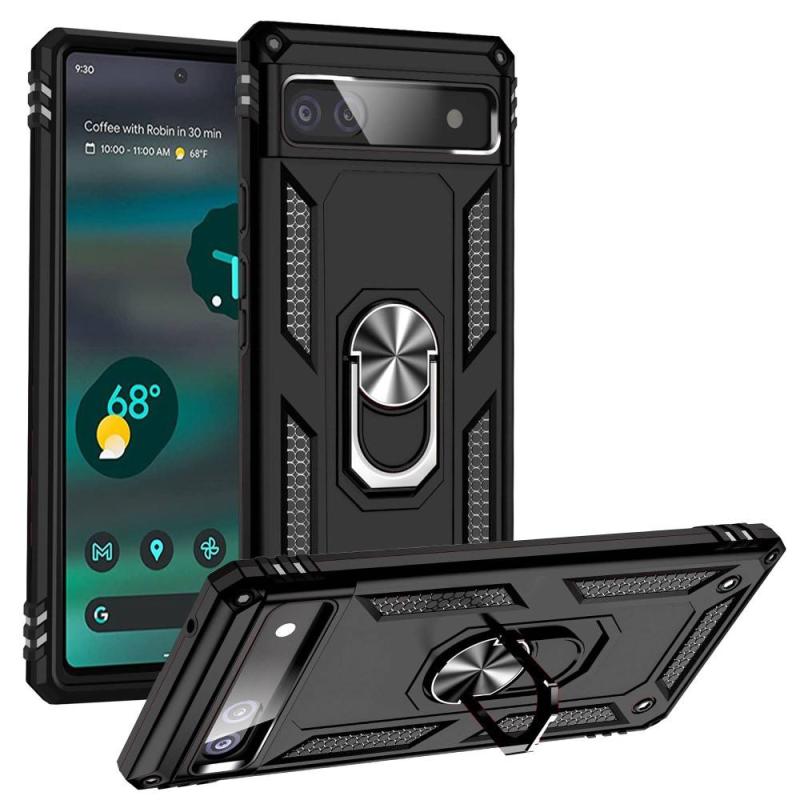 Google Pixel 6a Hybridcover Med Metalplade   Kickstand Sort