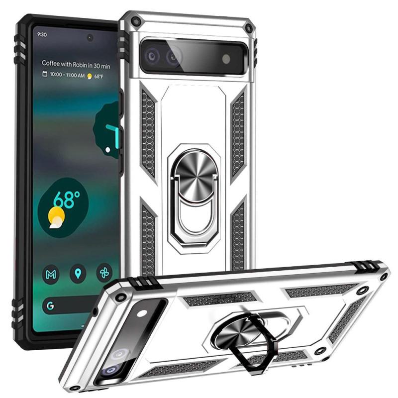 Google Pixel 6a Hybridcover Med Metalplade   Kickstand Sølv