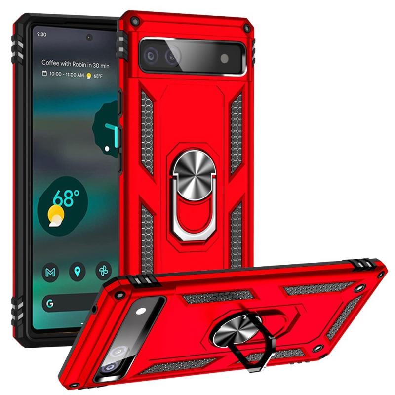 Google Pixel 6a Hybridcover Med Metalplade   Kickstand Rød