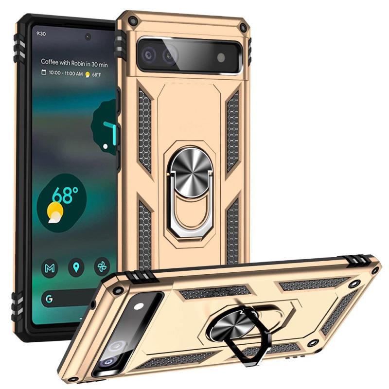 Google Pixel 6a Hybridcover Med Metalplade   Kickstand Guld