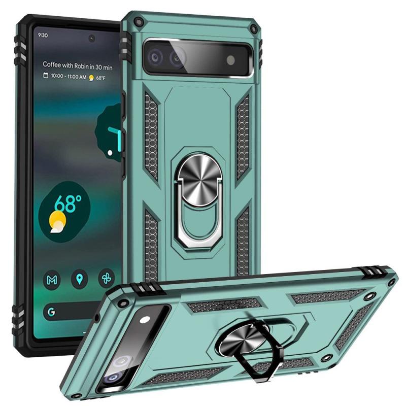 Google Pixel 6a Hybridcover Med Metalplade   Kickstand Dybgrøn