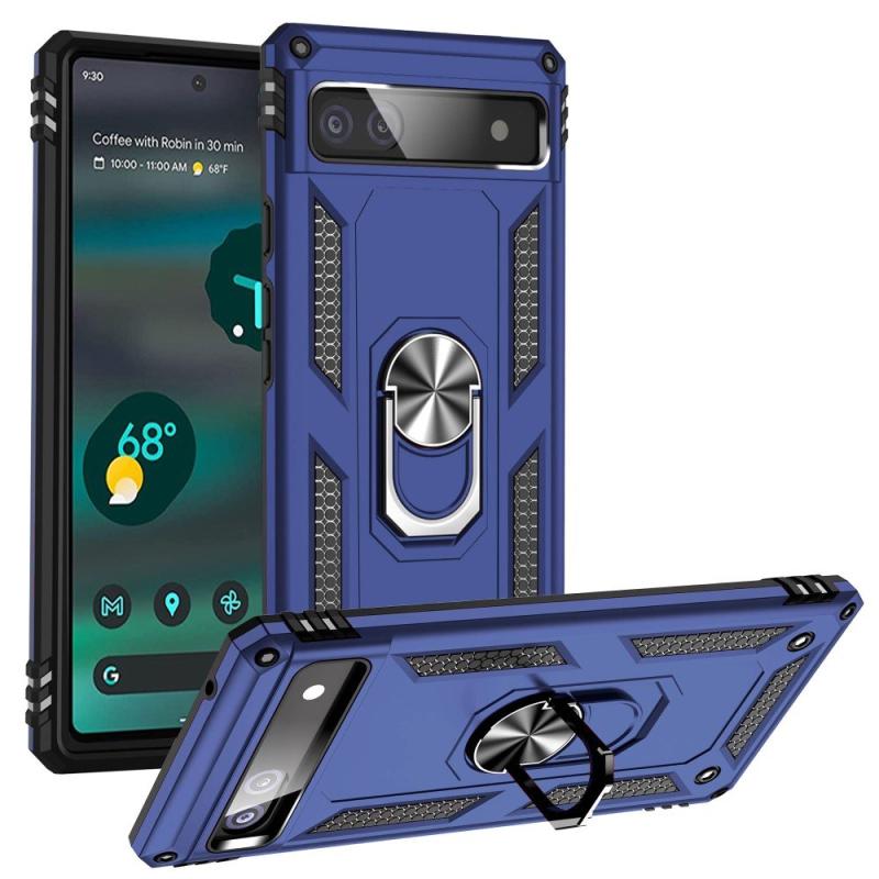 Google Pixel 6a Hybridcover Med Metalplade   Kickstand Blå