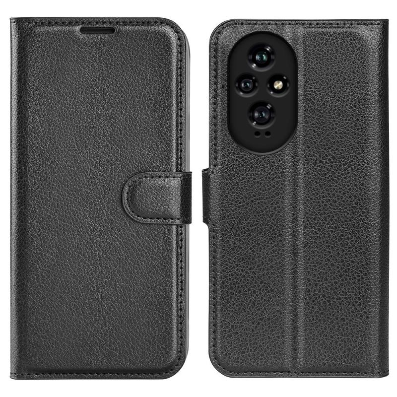 Eiderwood Honor 200 5g Folio Cover   Kunstlæder Wallet Case Med Litchi Tekstur Sort