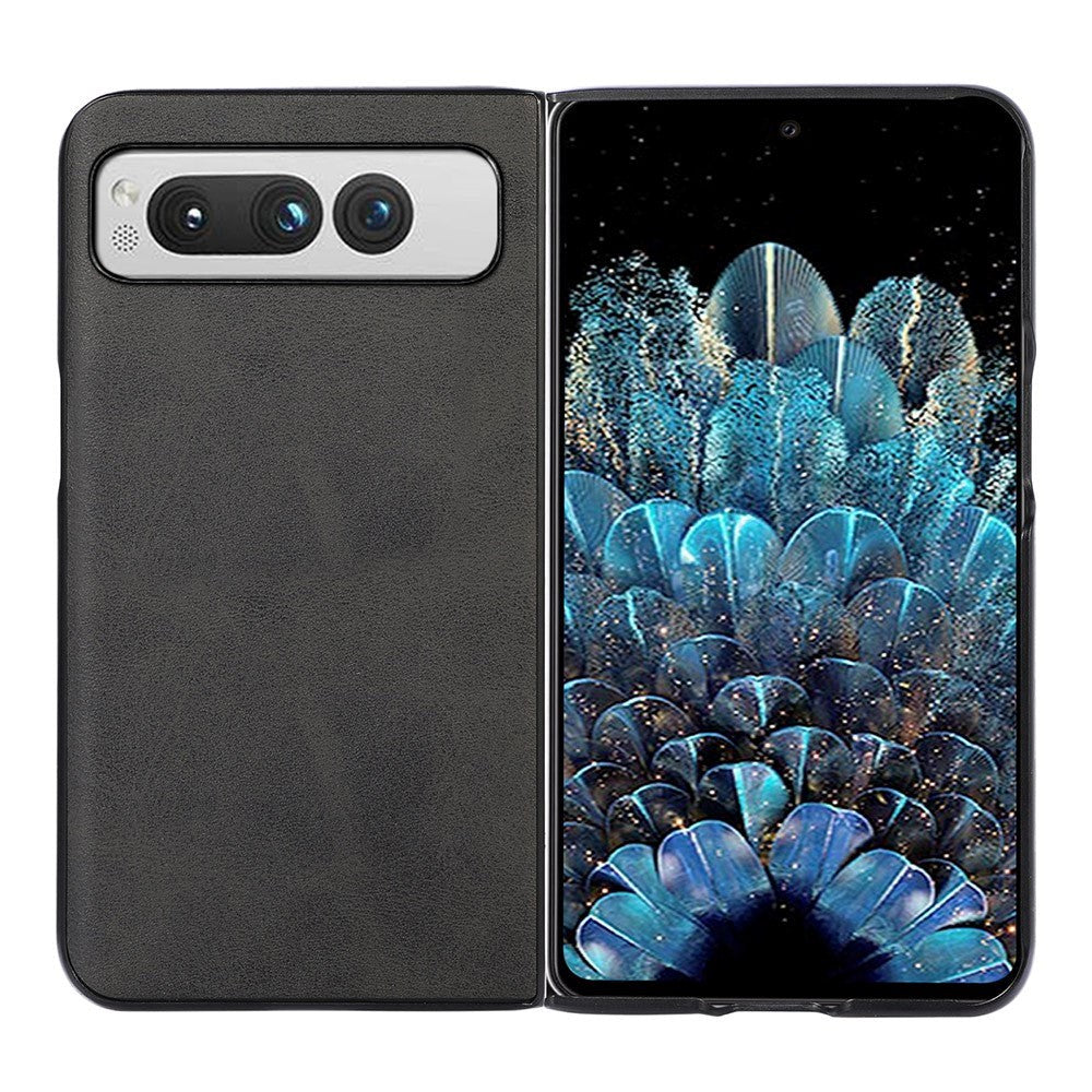 Google Pixel Fold Læderbelagt Plastik Bagside Cover Sort